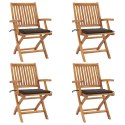 Składane krzesła ogrodowe z poduszkami, 4 szt., drewno tekowe
