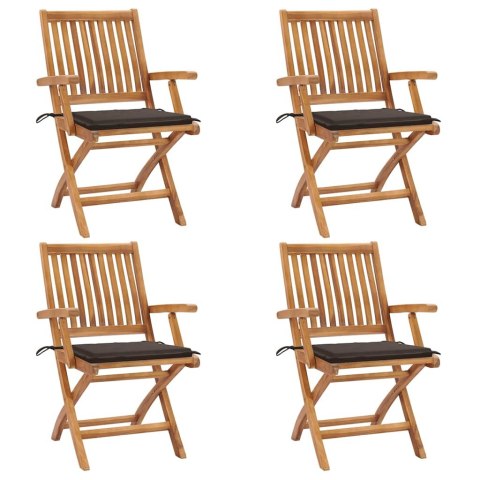 Składane krzesła ogrodowe z poduszkami, 4 szt., drewno tekowe