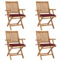 Składane krzesła ogrodowe z poduszkami, 4 szt., drewno tekowe