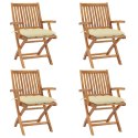 Składane krzesła ogrodowe z poduszkami, 4 szt., drewno tekowe