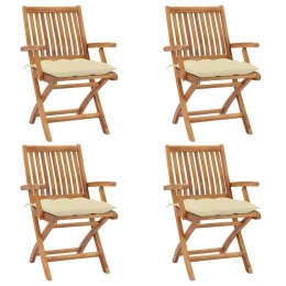 Składane krzesła ogrodowe z poduszkami, 4 szt., drewno tekowe