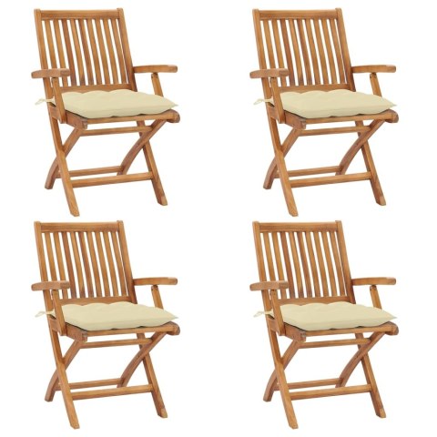 Składane krzesła ogrodowe z poduszkami, 4 szt., drewno tekowe