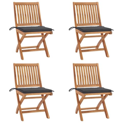 Składane krzesła ogrodowe z poduszkami, 4 szt., drewno tekowe