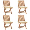 Składane krzesła ogrodowe z poduszkami, 4 szt., drewno tekowe