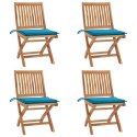 Składane krzesła ogrodowe z poduszkami, 4 szt., drewno tekowe