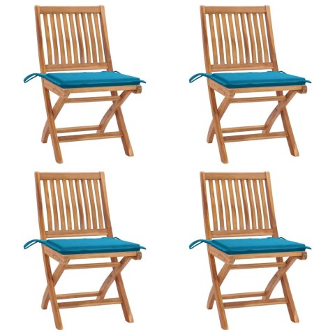 Składane krzesła ogrodowe z poduszkami, 4 szt., drewno tekowe