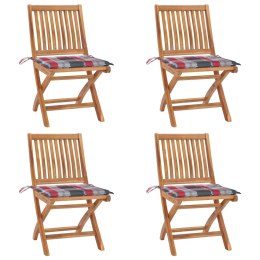 Składane krzesła ogrodowe z poduszkami, 4 szt., drewno tekowe