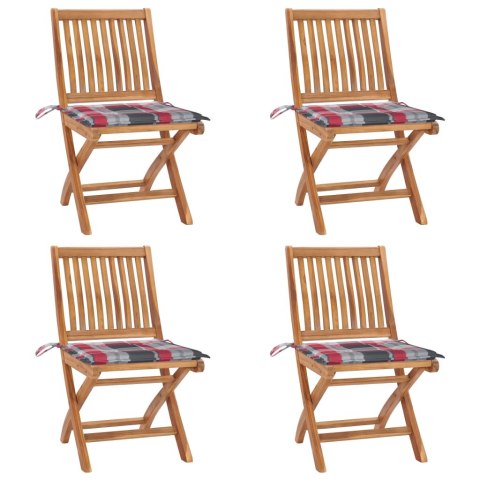 Składane krzesła ogrodowe z poduszkami, 4 szt., drewno tekowe