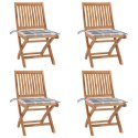 Składane krzesła ogrodowe z poduszkami, 4 szt., drewno tekowe