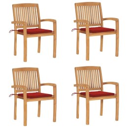 Sztaplowane krzesła ogrodowe z poduszkami, 4 szt., tekowe