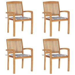 Sztaplowane krzesła ogrodowe z poduszkami, 4 szt., tekowe