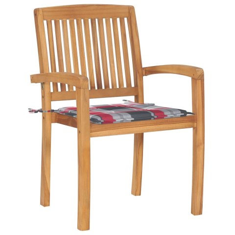 Sztaplowane krzesła ogrodowe z poduszkami, 6 szt., tekowe