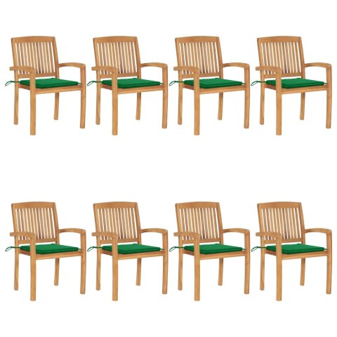 Sztaplowane krzesła ogrodowe z poduszkami, 8 szt., tekowe
