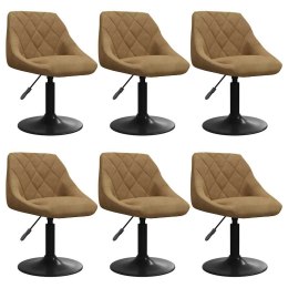 Obrotowe krzesła stołowe, 6 szt., brązowe, obite aksamitem