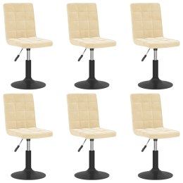 Obrotowe krzesła stołowe, 6 szt., kremowe, obite aksamitem