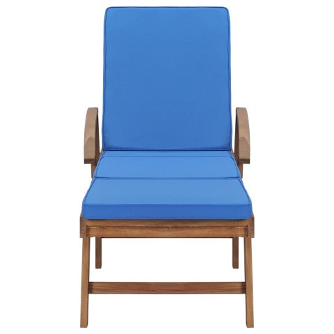 Leżaki z poduszkami, 2 szt., lite drewno tekowe, niebieskie