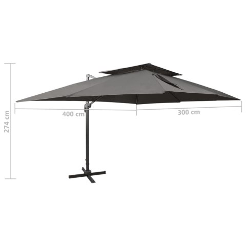Parasol ogrodowy Cantilever z podwójnym blatem, antracytowy 400x300 cm