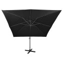 Parasol wiszący z lampkami LED i słupkiem, 300 cm, czarny