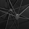 Parasol wiszący z lampkami LED i słupkiem, 300 cm, czarny