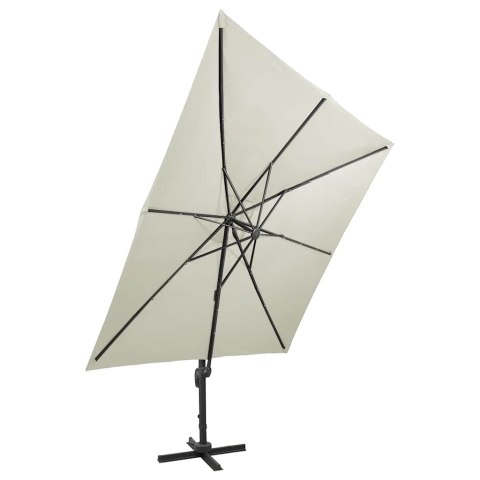 Parasol wiszący z lampkami LED i słupkiem, 300 cm, piaskowy