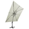 Parasol wiszący z lampkami LED i słupkiem, 300 cm, piaskowy