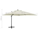 Parasol wiszący z lampkami LED i słupkiem, 300 cm, piaskowy