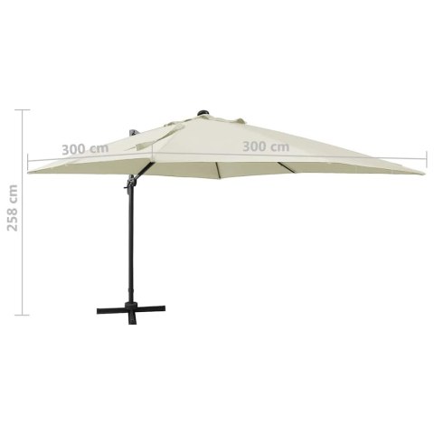 Parasol wiszący z lampkami LED i słupkiem, 300 cm, piaskowy