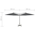 Podwójny parasol na stalowym słupku, antracytowy, 600 cm