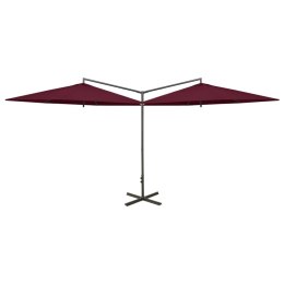 Podwójny parasol na stalowym słupku, bordowy, 600 cm