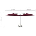 Podwójny parasol na stalowym słupku, bordowy, 600 cm
