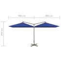 Podwójny parasol na stalowym słupku, lazurowy, 600x300 cm