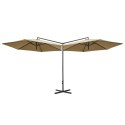 Podwójny parasol na stalowym słupku, taupe, 600 cm