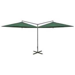 Podwójny parasol na stalowym słupku, zielony, 600 cm