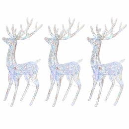 Renifery z akrylu XXL, 3 szt., 250 kolorowych LED, 180 cm