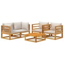 5-cz. ogrodowy zestaw wypoczynkowy, jasnoszare poduszki, drewno
