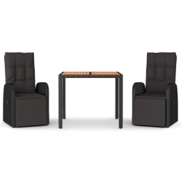 3-cz. zestaw mebli ogrodowych, czarny, polirattan i akacja
