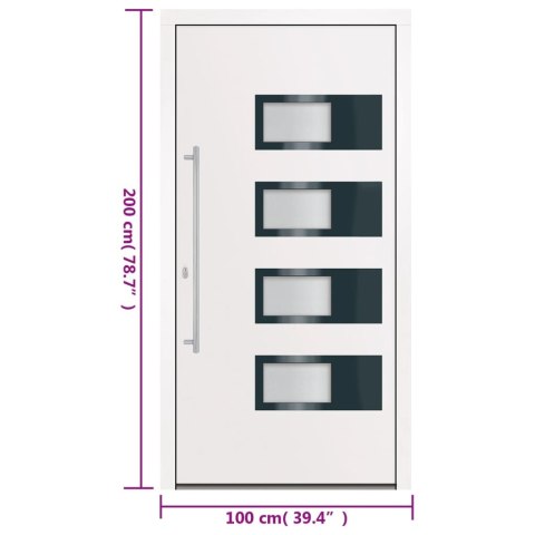 Drzwi wejściowe, białe, 100x200 cm, aluminium i PVC