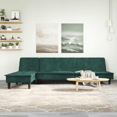 Sofa rozkładana L, ciemnozielona, 255x140x70 cm, aksamit