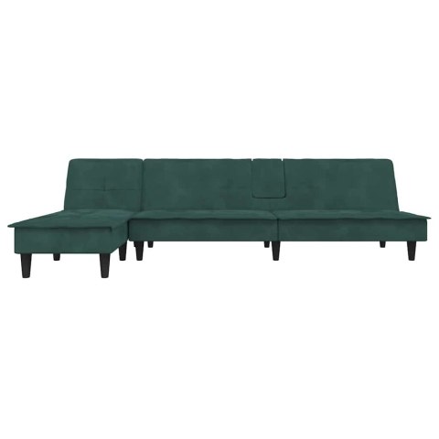 Sofa rozkładana L, ciemnozielona, 255x140x70 cm, aksamit