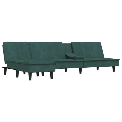 Sofa rozkładana L, ciemnozielona, 255x140x70 cm, aksamit