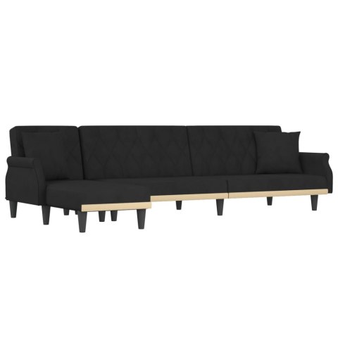 Sofa rozkładana L, czarna, 271x140x70 cm, aksamit