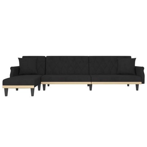 Sofa rozkładana L, czarna, 271x140x70 cm, aksamit