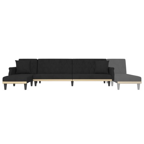 Sofa rozkładana L, czarna, 271x140x70 cm, aksamit