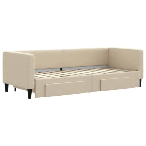 Sofa rozsuwana z szufladami, kremowa, 80x200 cm, tkanina