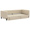 Sofa rozsuwana z szufladami, kremowa, 90x200 cm, tkanina
