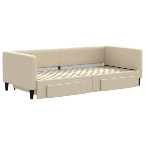 Sofa rozsuwana z szufladami, kremowa, 90x200 cm, tkanina