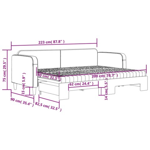Leżanka rozsuwana z materacami, czarna, 80x200 cm, tkanina