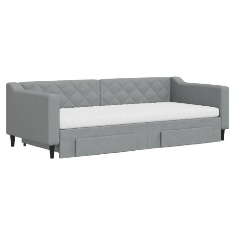 Sofa rozsuwana z szufladami, jasnoszara, 90x200 cm, tkanina