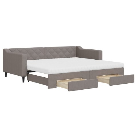 Sofa rozsuwana z szufladami, taupe, 90x200 cm, tkanina