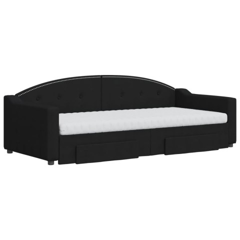 Sofa rozsuwana z szufladami, czarna, 90x200 cm, tkanina